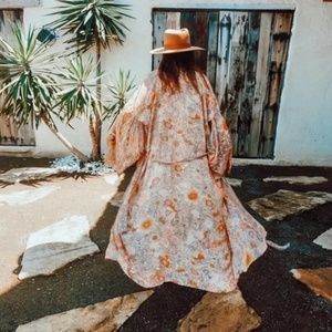 Pink Bohemian Floral Maxi Duster Kimono Wrap Robe-L